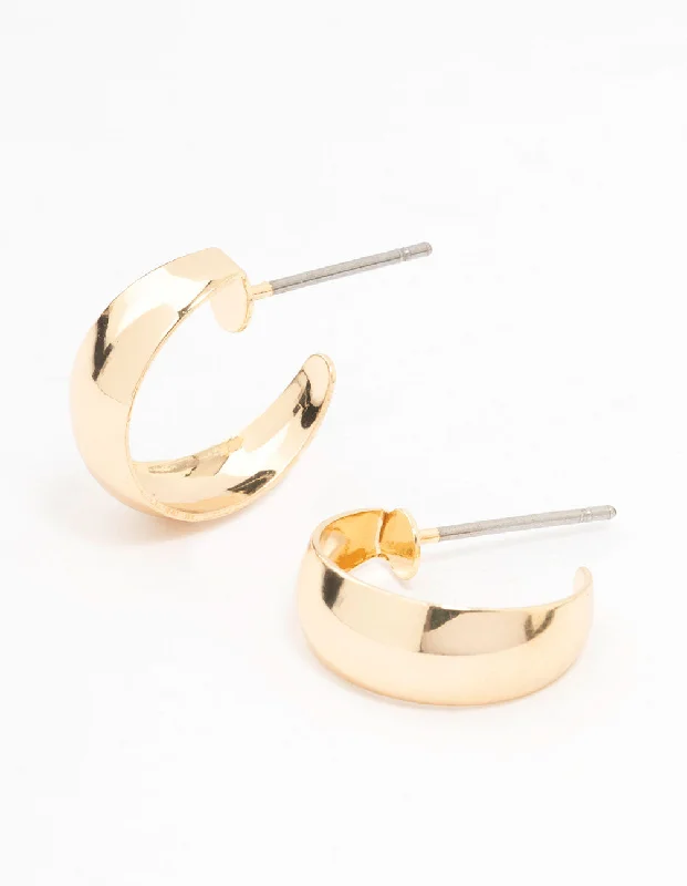 Topaz stud earrings-Gold Curved Huggie Earrings