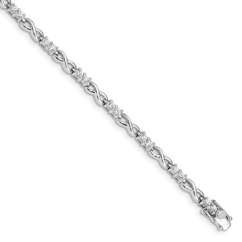 Spinel bangles-Curata 925 Sterling Silver Polished Box Catch Closure CZ Cubic Zirconia Simulated Diamond X and O Bracelet 7.5 Inch Box Clasp