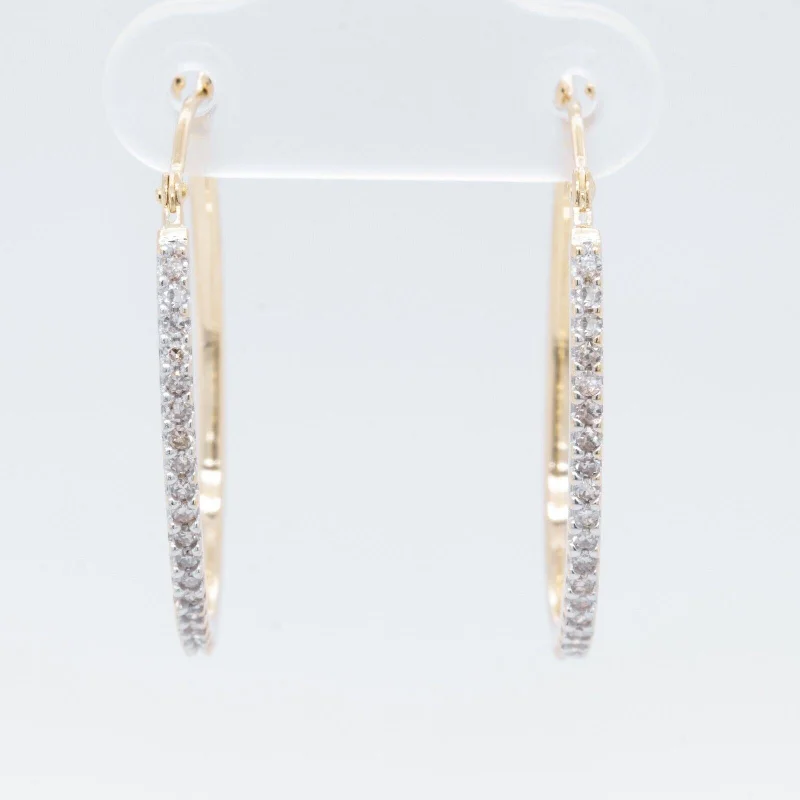 Bamboo style earrings-14k White & Yellow Gold Diamond Oval Hoop Earrings 0.20ctw H VS2 2.2g MEXICO