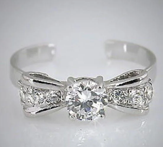 Rough band engagement rings-925 Sterling Silver Bow Tie Toe Ring - TRV001