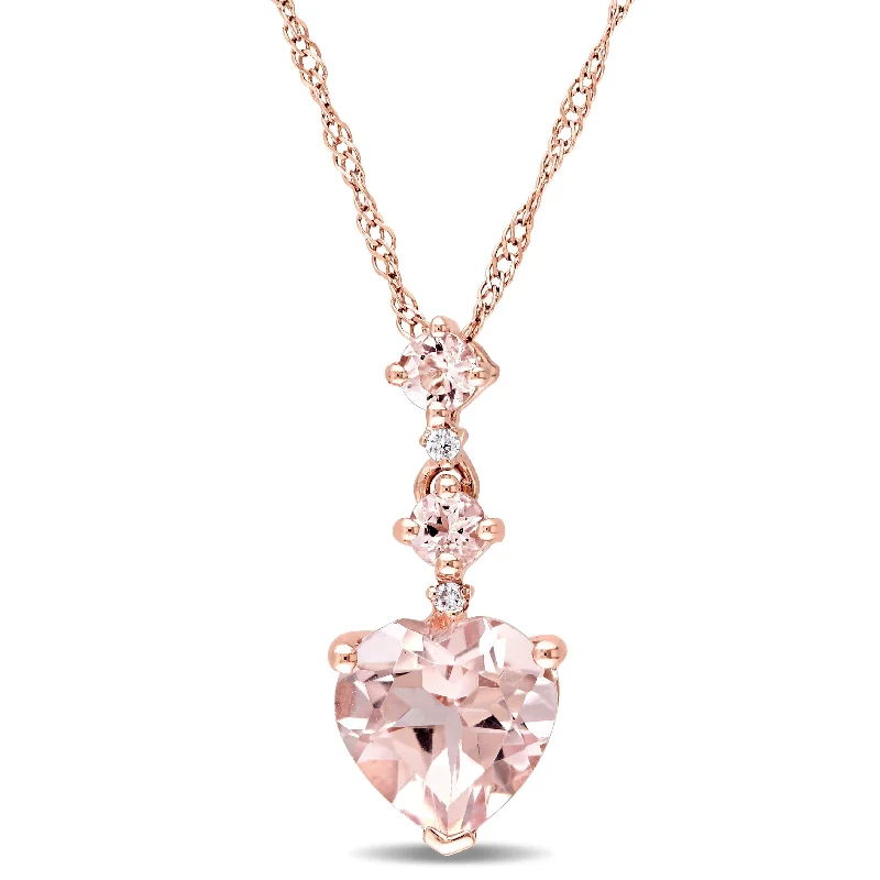 Drape-style necklaces-Miadora Signature Collection 14k Rose Gold Morganite and Diamond Accent Graduated Tiered Heart Necklace - Pink