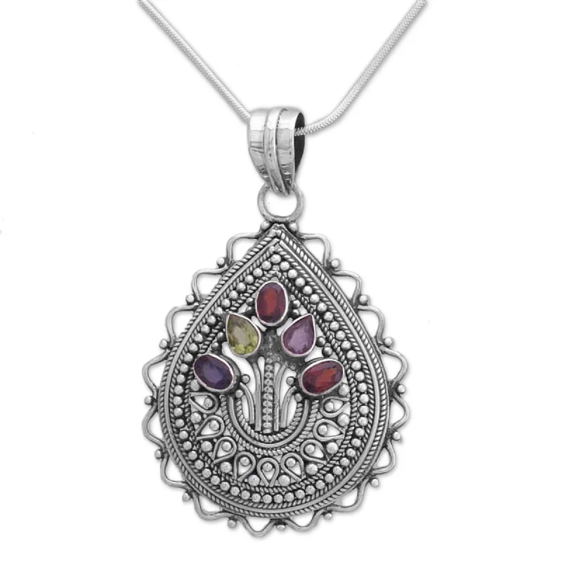 Haze glass necklaces-Novica Handmade Tree Of Life Multi-Gemstone Pendant Necklace