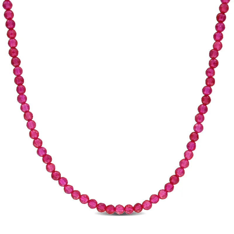 Vivid druzy necklaces-Miadora 7 1/3ct TGW Created Ruby Beaded Necklace in Yellow Plated Sterling Silver-17 in+2 ext