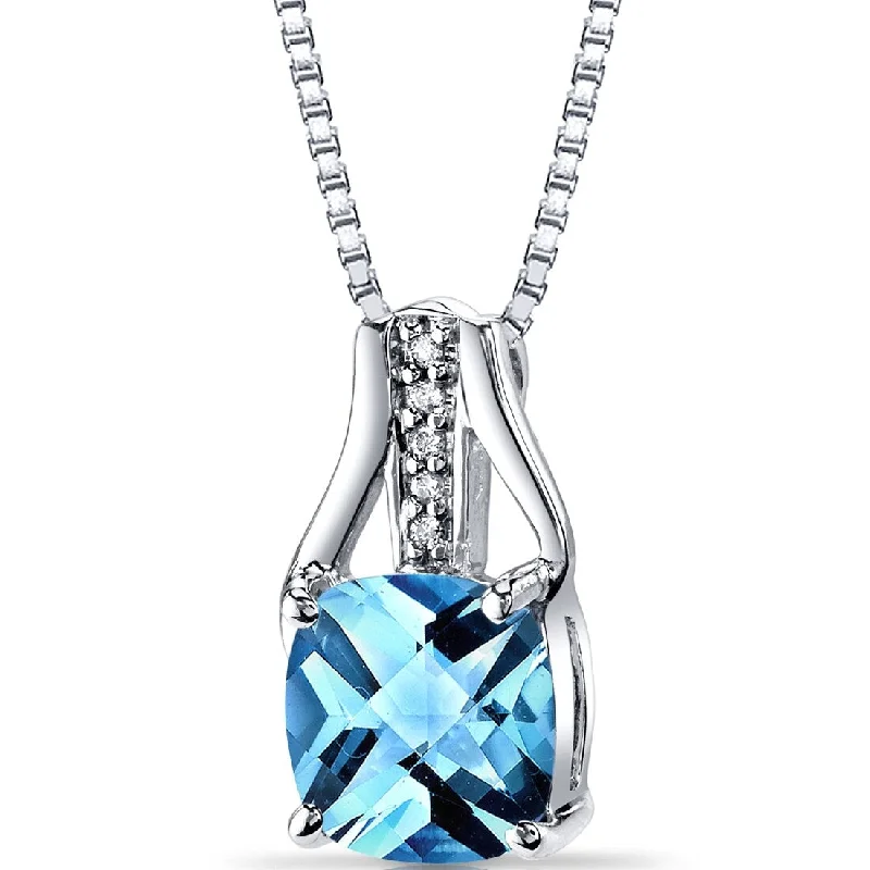 Vivid druzy necklaces-14k White Gold 2.5 ct Swiss Blue Topaz and Diamond Pendant Necklace