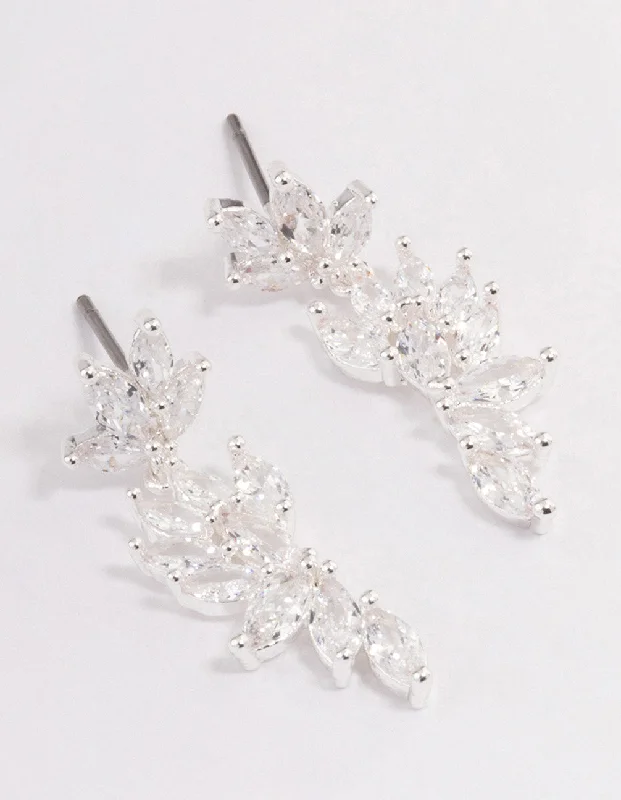 Thin bead earrings-Silver Plated Cubic Zirconia Marquise Cluster Drop Earrings