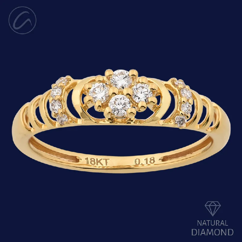 Layered band engagement rings-Petite Floral Diamond + 18k Gold Ring