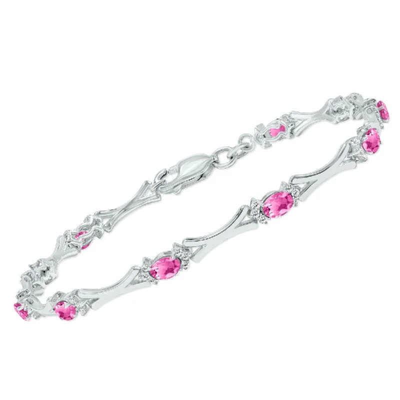 Vivid diamond bangles-Marquee Pink Topaz and Natural Diamond Sculpted X Link Bracelet in .925 Sterling Silver