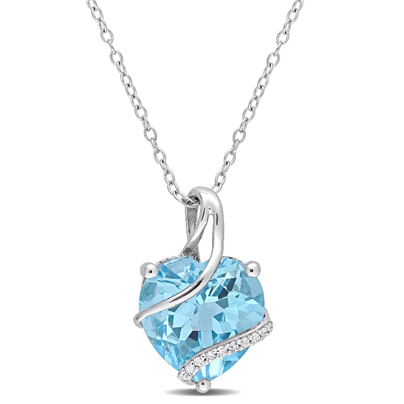 Solid link necklaces-Miadora Heart-cut Blue topaz and Diamond Accent Swirl Necklace in Sterling Silver