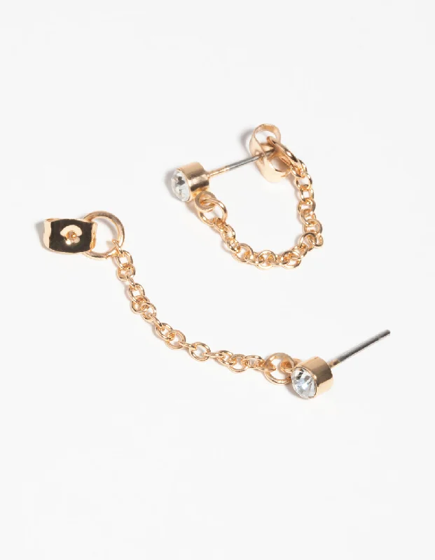 Playful pair earrings-Gold Diamante Chain Earrings