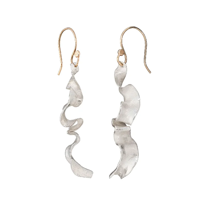 Solid ring earrings-Sea Grass Drops Silver