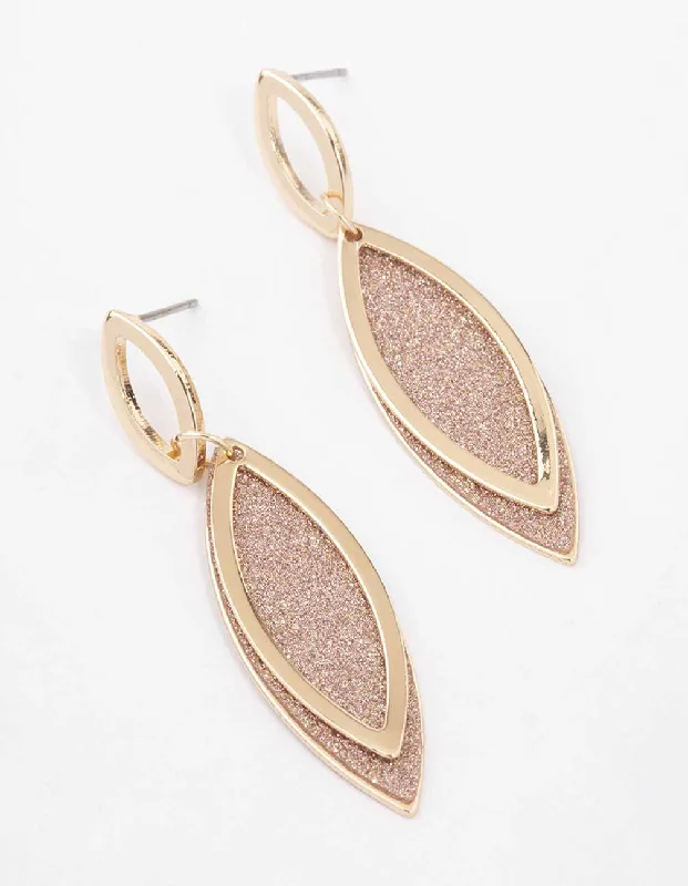 Bold cuff earrings-Brown Glitter Paper Leaf Drop Earrings