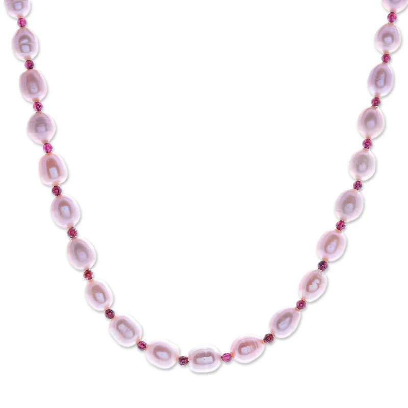 Floating stone necklaces-Novica Handmade Sea Of Love Pearl And Garnet Strand Necklace