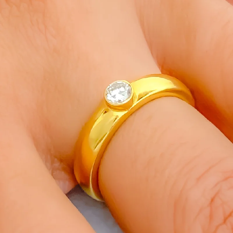 Deco style engagement rings-Posh Bezel Set Diamond + 18k Gold Ring