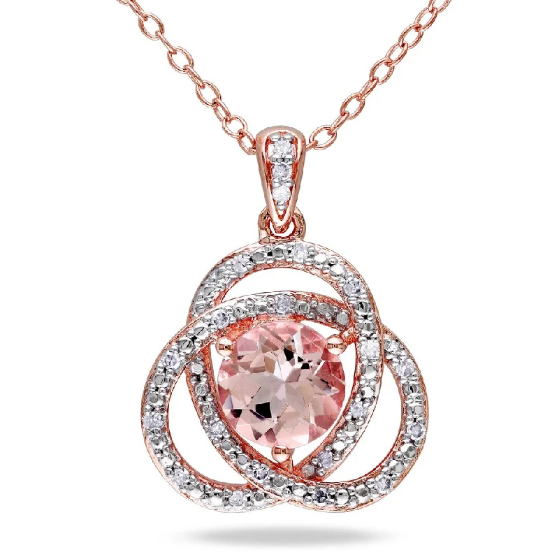 Topaz drop necklaces-Miadora Rose Plated Silver Morganite and 1/10ct TDW Diamond Necklace (H-I, I2-I3)