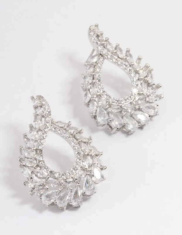 Thick hoop earrings-Silver Plated Cubic Zirconia Stone Swirl Earrings