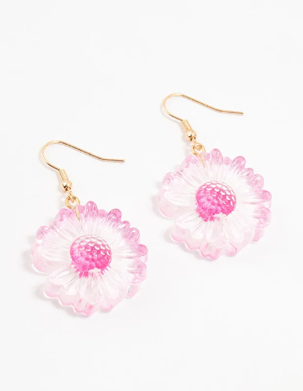 Dove feather earrings-Pink Acrylic Bubble Daisy Drop Earrings