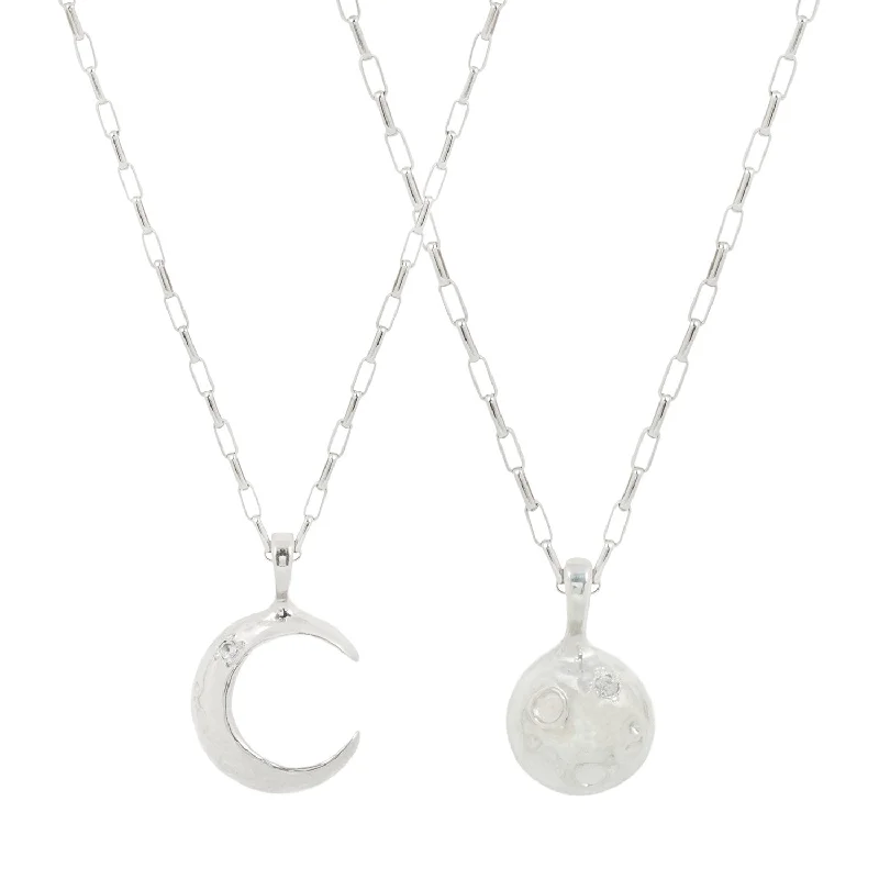 Lace choker necklaces-MOON PHASES FRIENDSHIP NECKLACE SET / STERLING SILVER