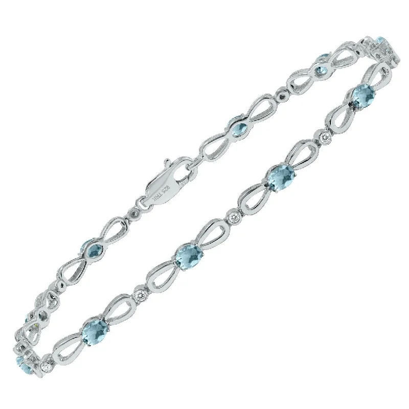 Flex thread bangles-Marquee Aquamarine and Natural Diamond Ribbon Loop Bracelet in .925 Sterling Silver