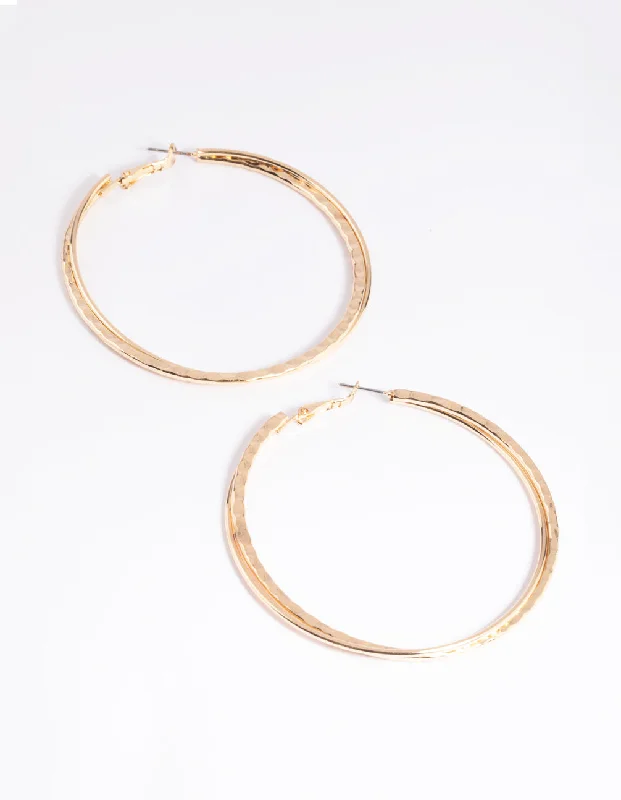 Bamboo style earrings-Gold Long Hoop Earrings