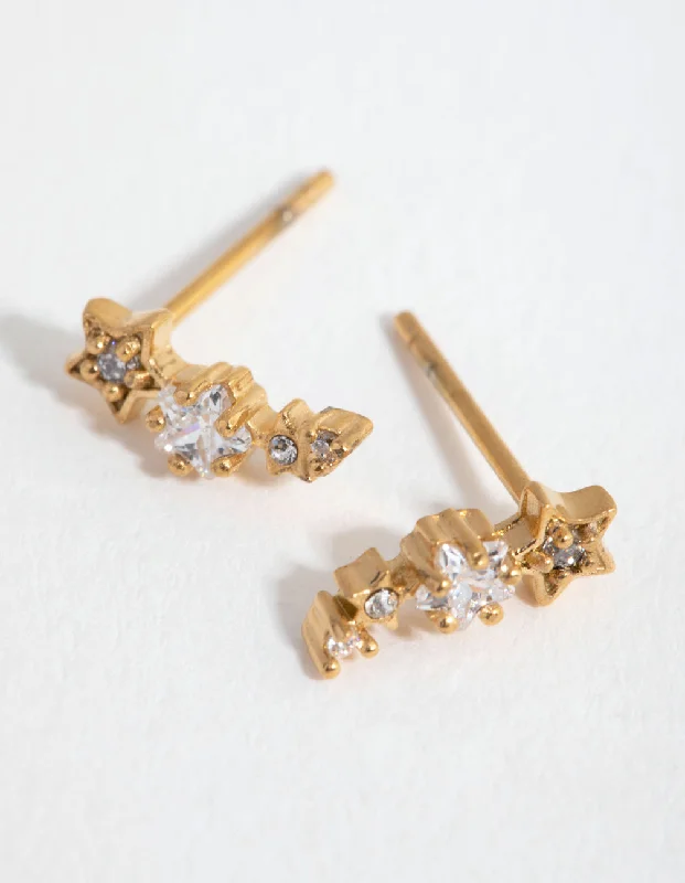 Fine triangle earrings-Surgical Steel Gold Shooting Star Stud Earring