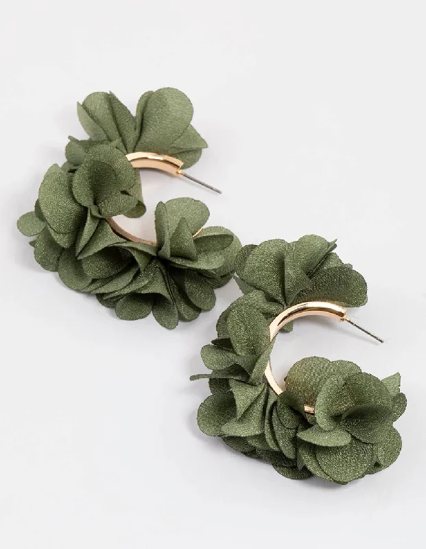 Surf theme earrings-Gold Fabric Flower Petal Hoop Earrings