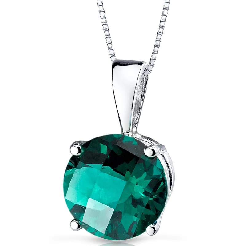 Twist clasp necklaces-14k White Gold 1.63 ct Created Emerald Pendant Necklace