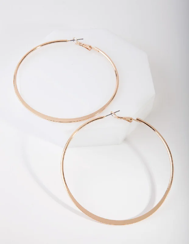 Aged bronze earrings-Gold Flat Edge Hoop Earrings