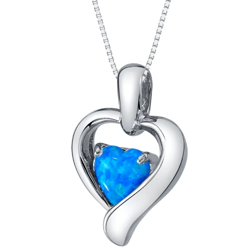 Polished name necklaces-1 ct Created Blue Opal Pendant Necklace in Sterling Silver