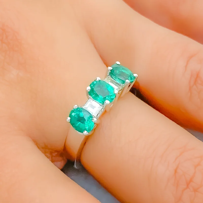 Oval stone engagement rings-Evergreen Emerald Diamond + 18k Gold Ring