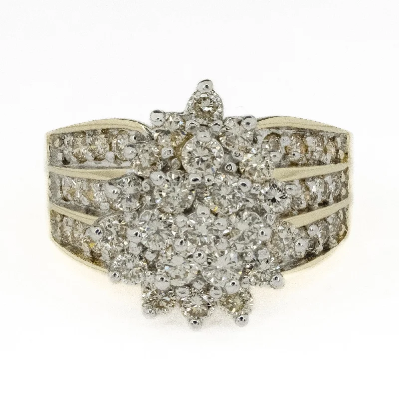 Vintage flair engagement rings-2.00ctw Round Diamond Accented Cluster Ring in 10K Two Tone Gold