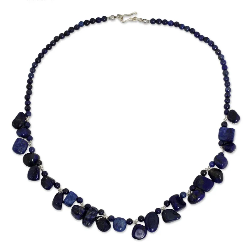 Retro photo necklaces-Handmade Silver 'Bold in Blue' Lapis Lazuli Necklace (Thailand)