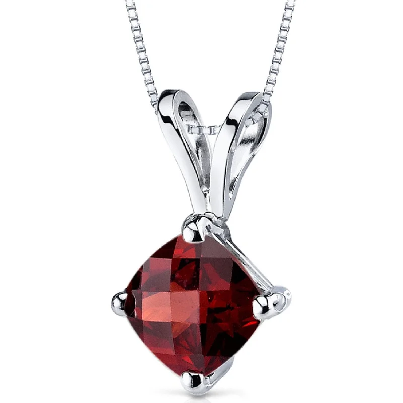 Leaf design necklaces-14k White Gold 1.1 ct Garnet Pendant Necklace