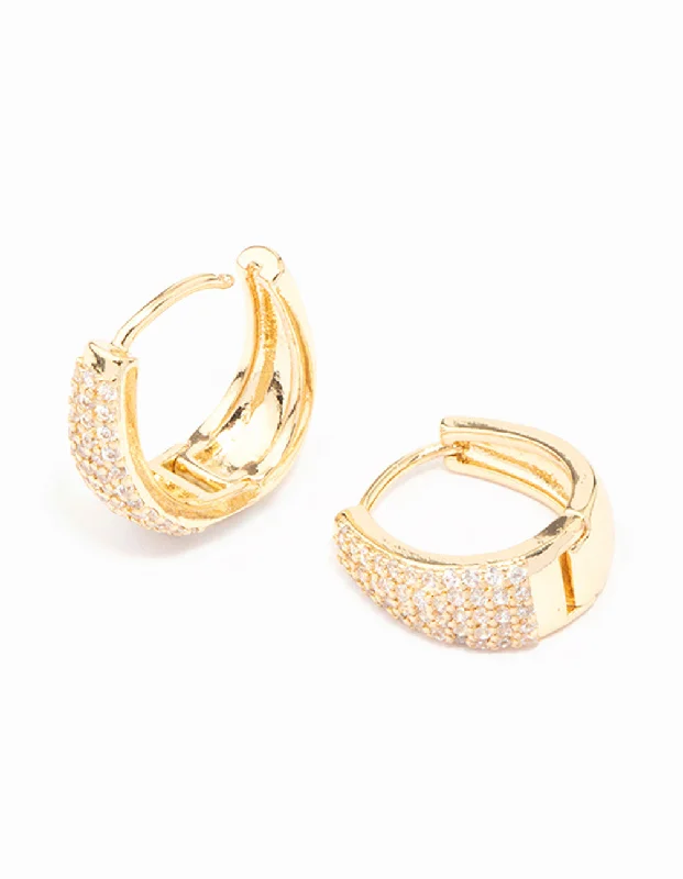 Wide hoop earrings-Gold Plated Pave Tapered Hoop Earrings