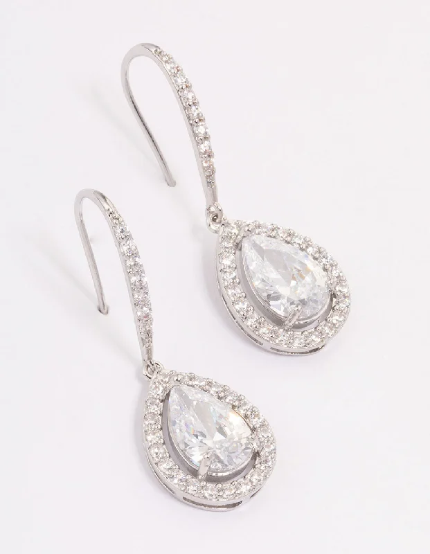 Morganite stud earrings-Silver Cubic Zirconia Teardrop Earrings