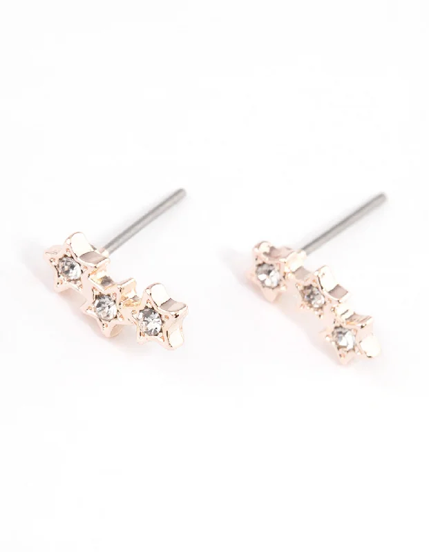 Sleek gem earrings-Rose Gold Star Crawler Stud Earrings