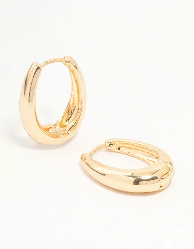 Bead braid earrings-Gold Oval Clicker Hoop Earrings