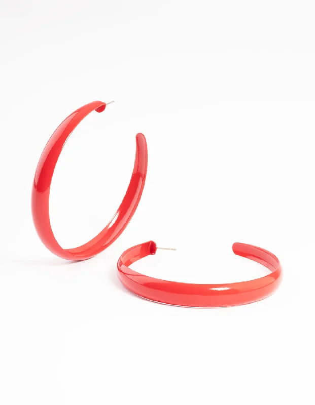 Polished art earrings-Red Rubber Coated 60mm Hoop Earrings