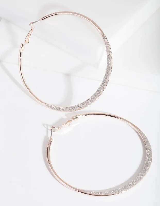 Flat badge earrings-Large Rose Gold Glitter Edge Hoop Earrings