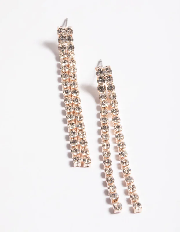 Tide design earrings-Double Sided Diamante Cupchain Drop Earrings