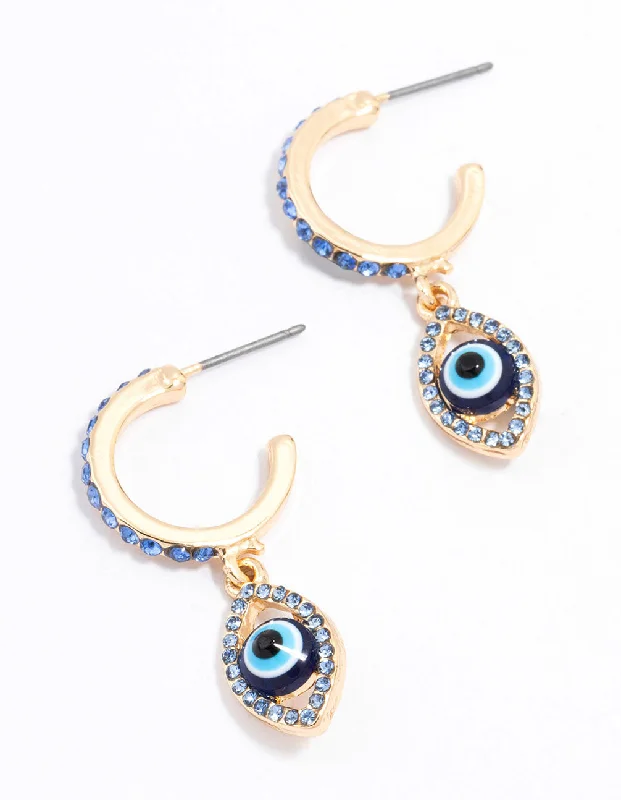 Topaz earrings-Gold Evil Eye Diamante Drop Earrings