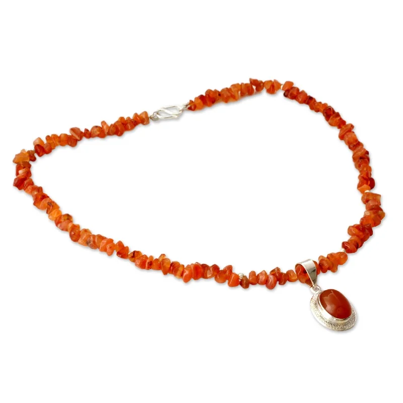 Baroque pearl necklaces-Novica Handmade Flame Of Love Carnelian Pendant Necklace