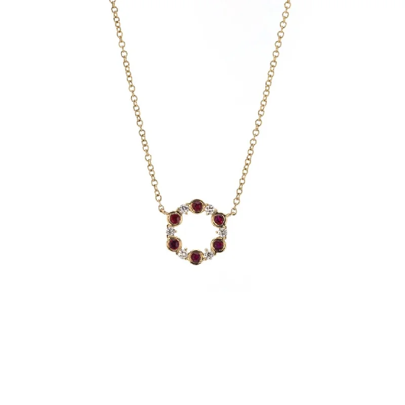 Vivid druzy necklaces-Ruby & Diamond Stationary Pendant Necklace | M10278827