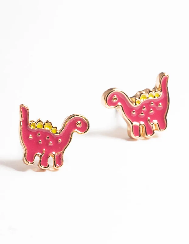 High gloss earrings-Gold Dinosaur Stud Earrings