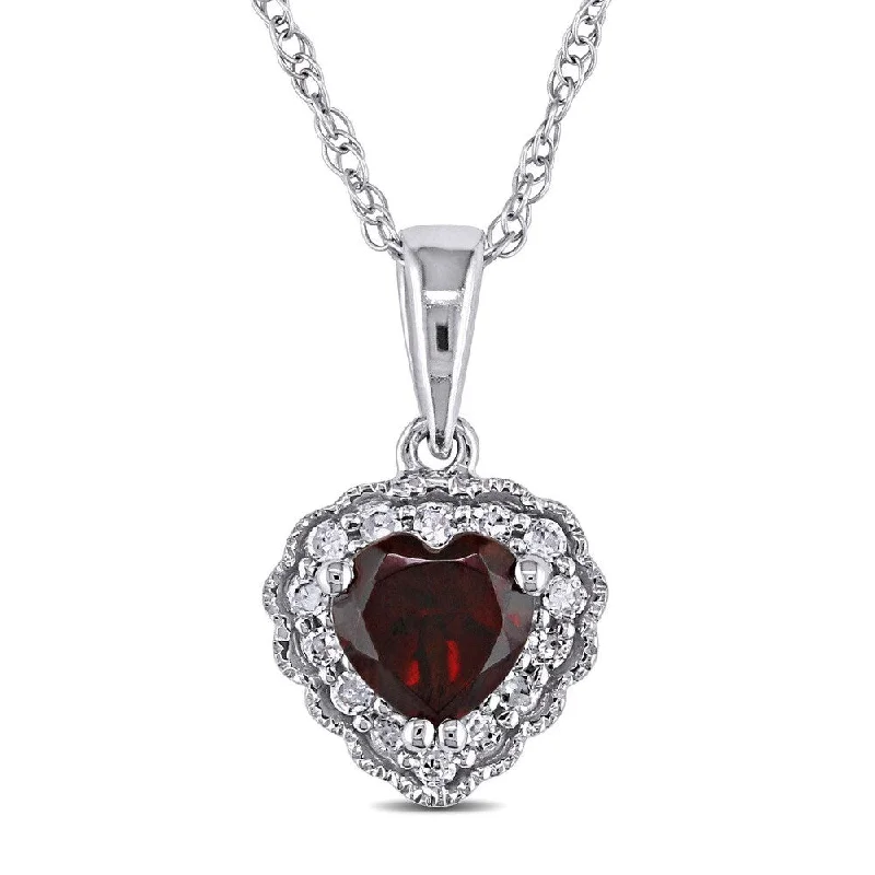 Drape-style necklaces-Miadora 10k Gold Garnet and Diamond Heart Necklace