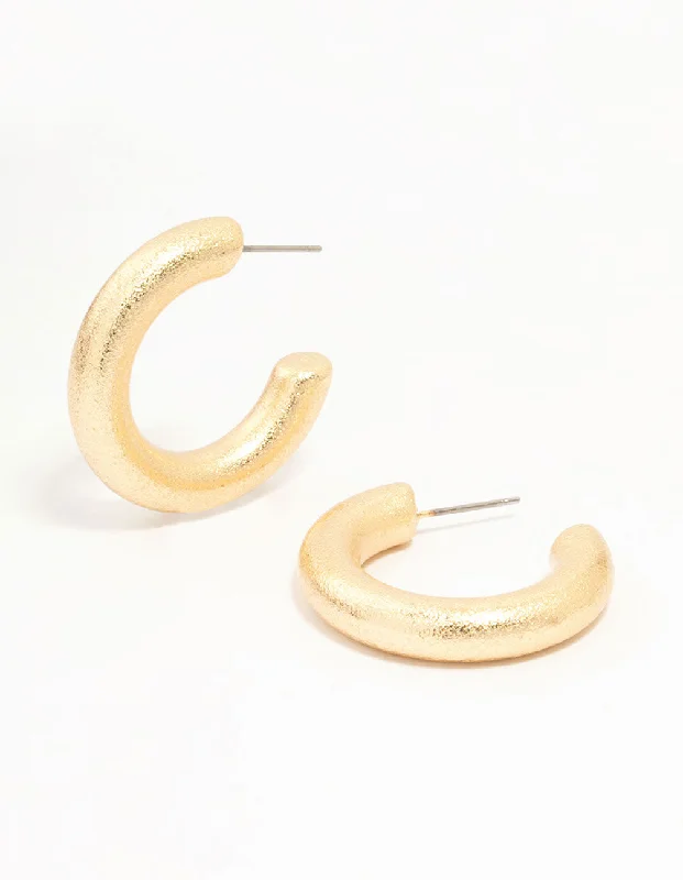 Bright stud earrings-Gold Foil Textured Thick Hoop Earrings