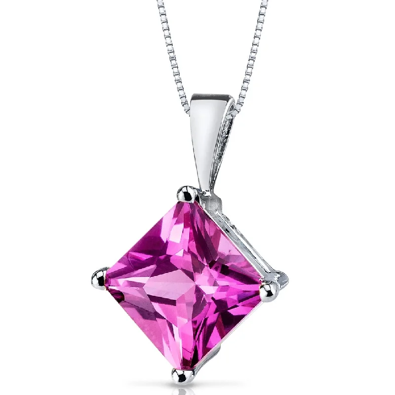 Stamped monogram necklaces-14k White Gold 3.23 ct Created Pink Sapphire Pendant Necklace