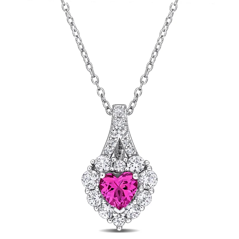 Bead weave necklaces-Miadora 2 7/8ct TGW Created Pink Sapphire Created White Sapphire Necklace in Sterling Silver