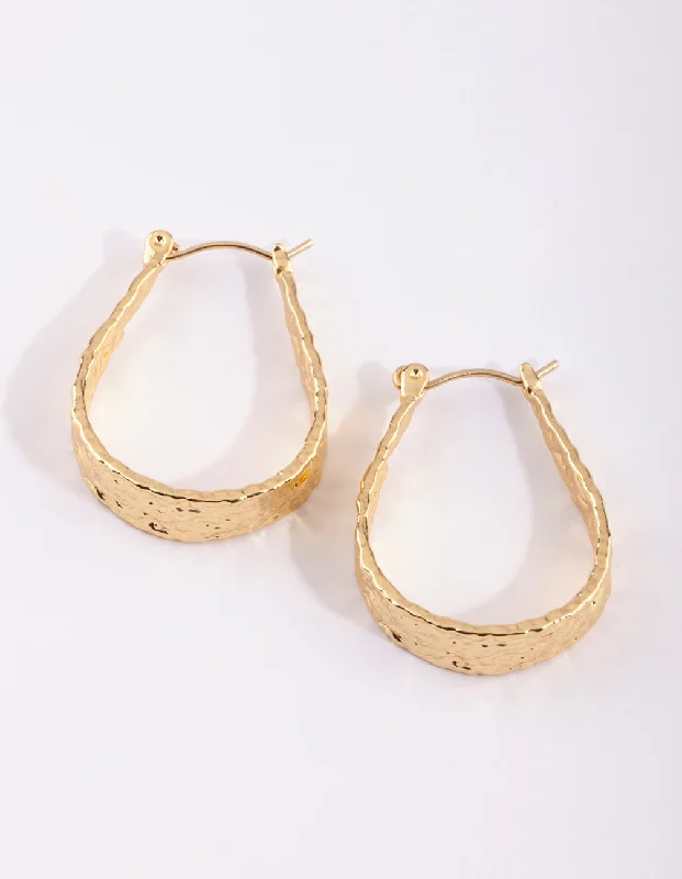 Ripple drop earrings-Gold Plated Molten Hoop Earrings