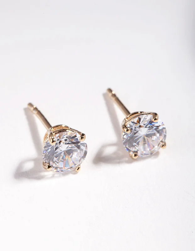 Twine bead earrings-Gold Plated Sterling Silver Cubic Zirconia 1/2 Carat Stud Earrings