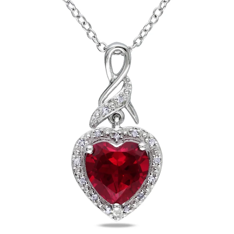 Tiny gem necklaces-Miadora Sterling Silver Created Ruby and Diamond Accent Heart Necklace